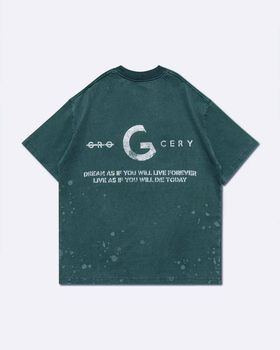 Sand Washed Painted Slogan Tee - Green