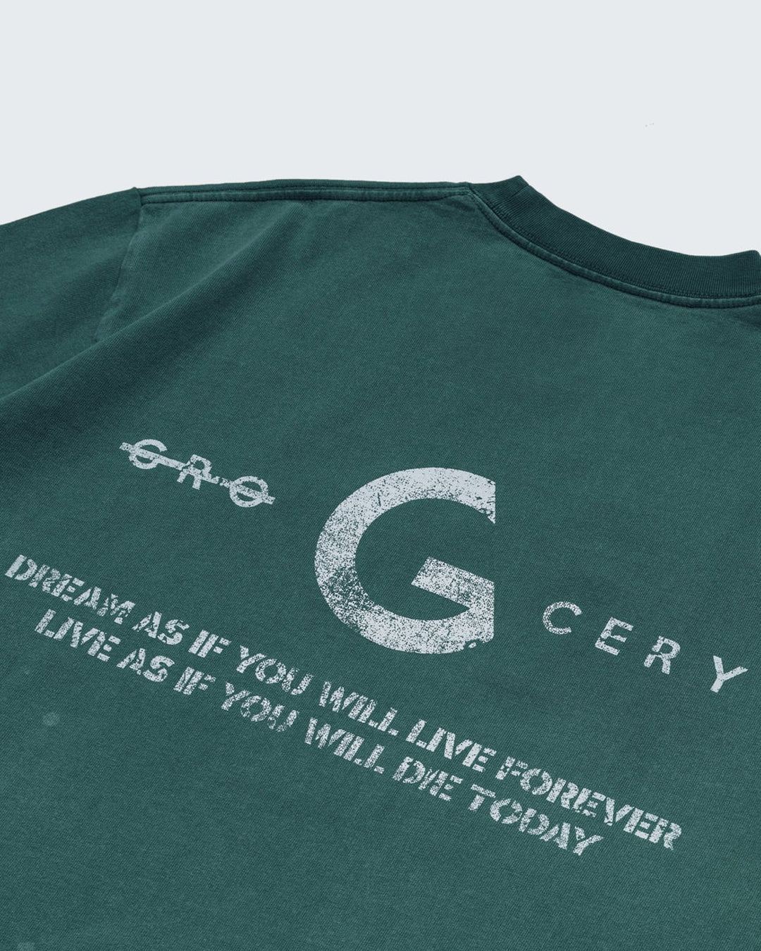 Sand Washed Painted Slogan Tee - Green
