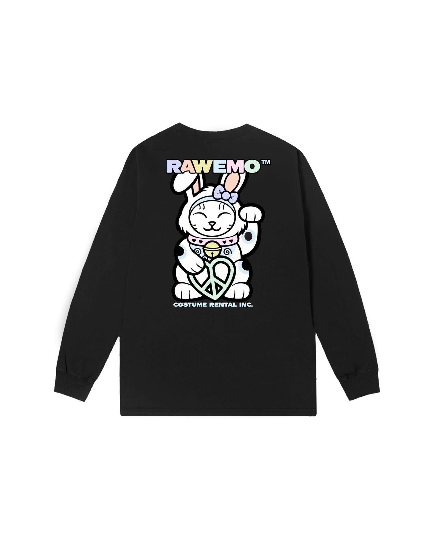Valentine Rabbit Cat Long Sleeve Tee - Black