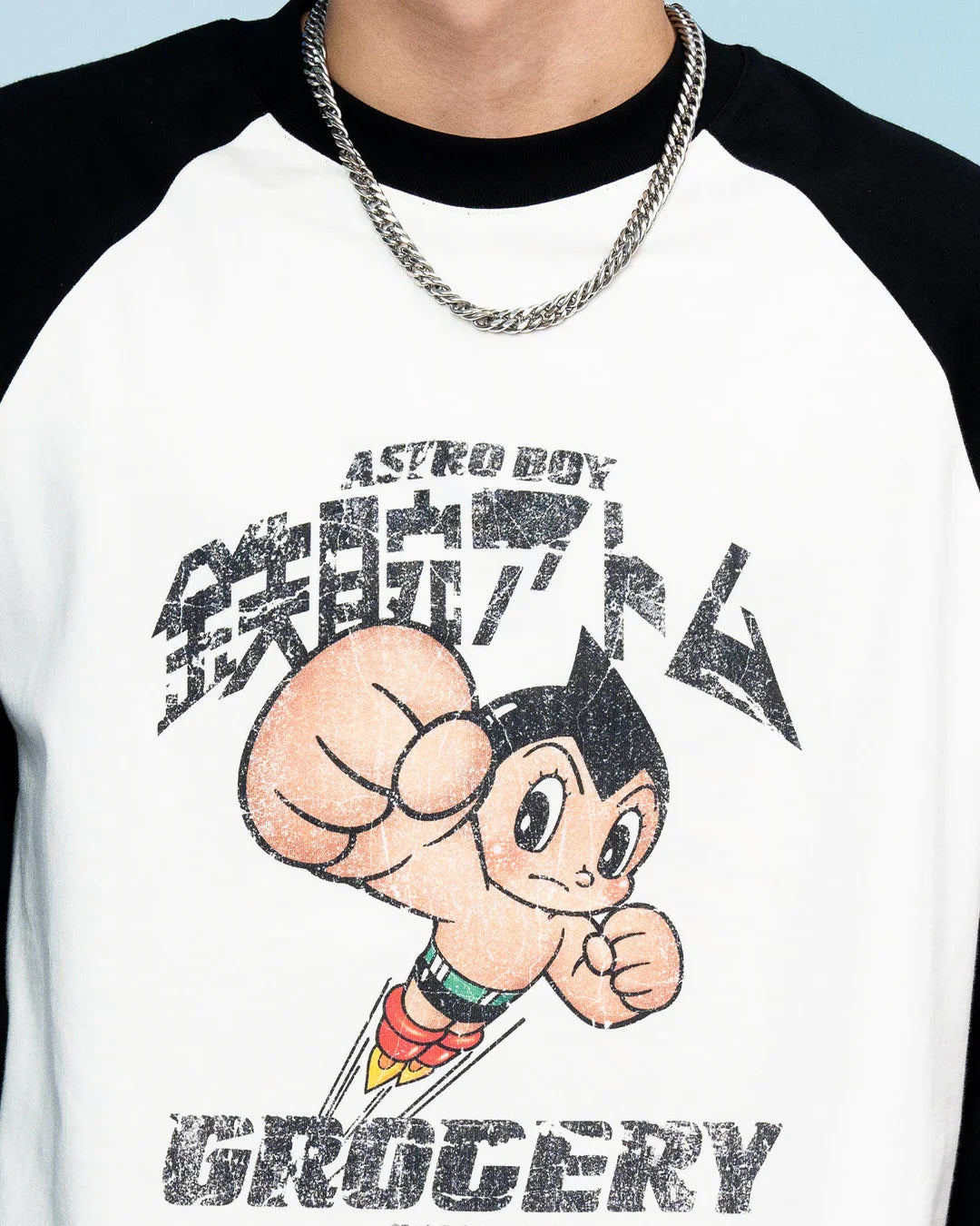 GROCERY x TOY QUBE ASTRO BOY GRAPHIC RAGLAN LONG TOP/ BLACK & CREAM