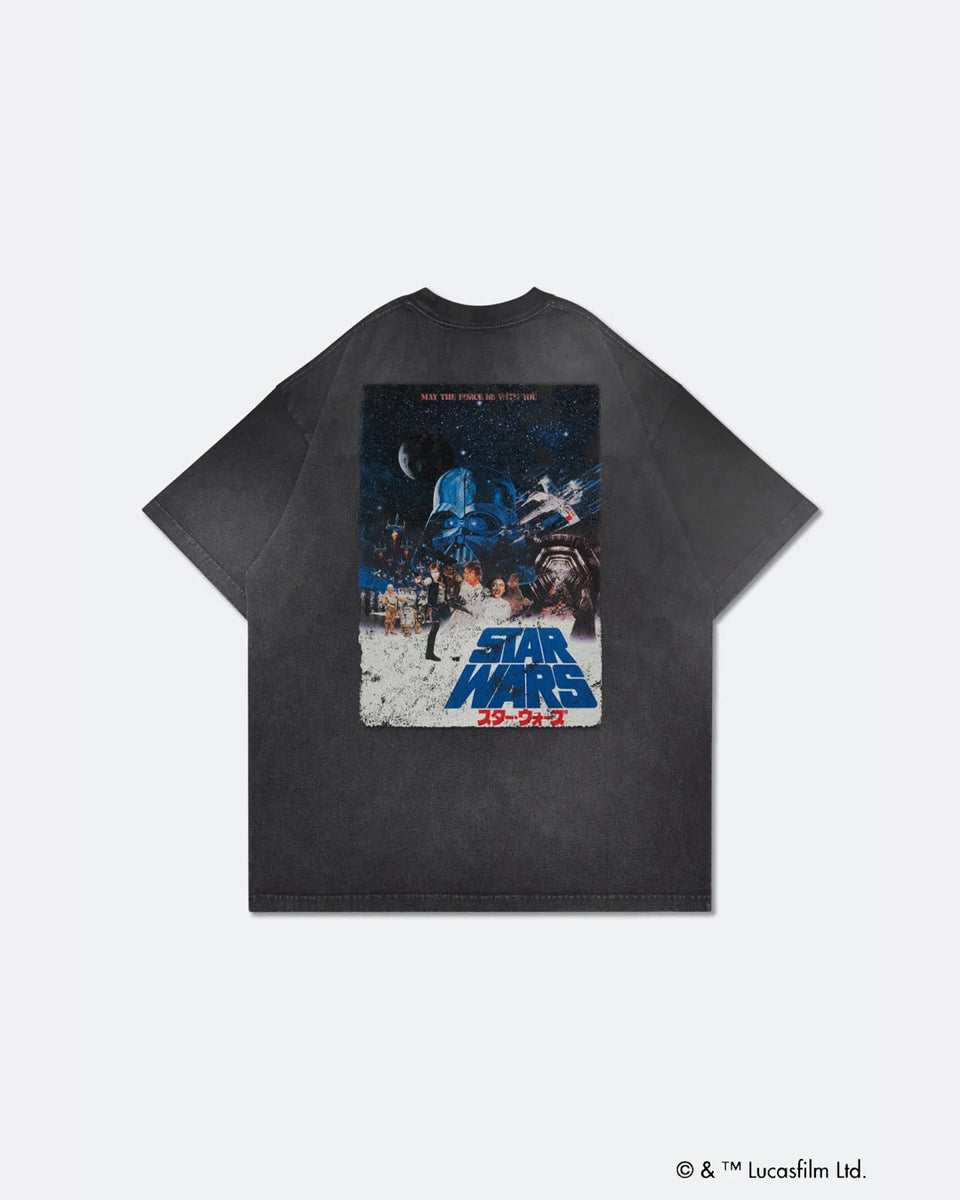GROCERY STAR WARS A NEW HOPE 1977 JAPAN MOVIE POSTER TEE/ WASHED BLACK
