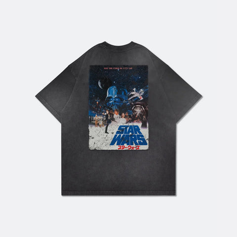 GROCERY STAR WARS A NEW HOPE 1977 JAPAN MOVIE POSTER TEE/ WASHED BLACK