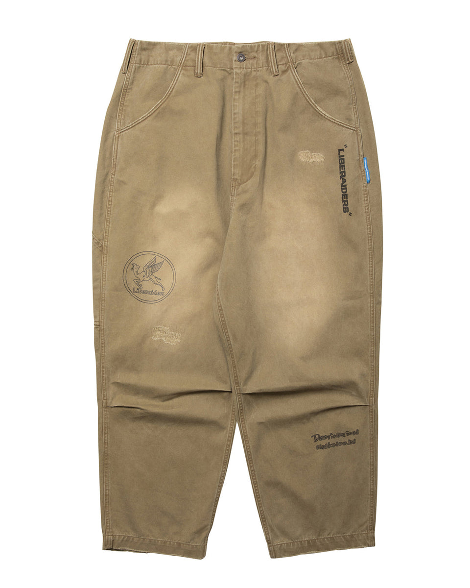 Handwriting Print Chino Sarrouel Pants - Beige