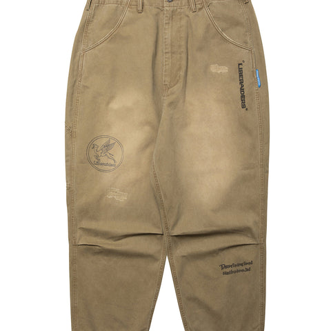 Handwriting Print Chino Sarrouel Pants - Beige