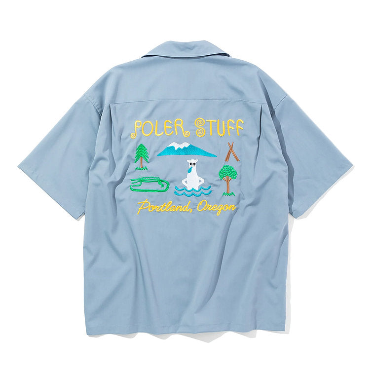 TOURIST TRAP RELAX OPEN COLLAR SHIRT-BLUE