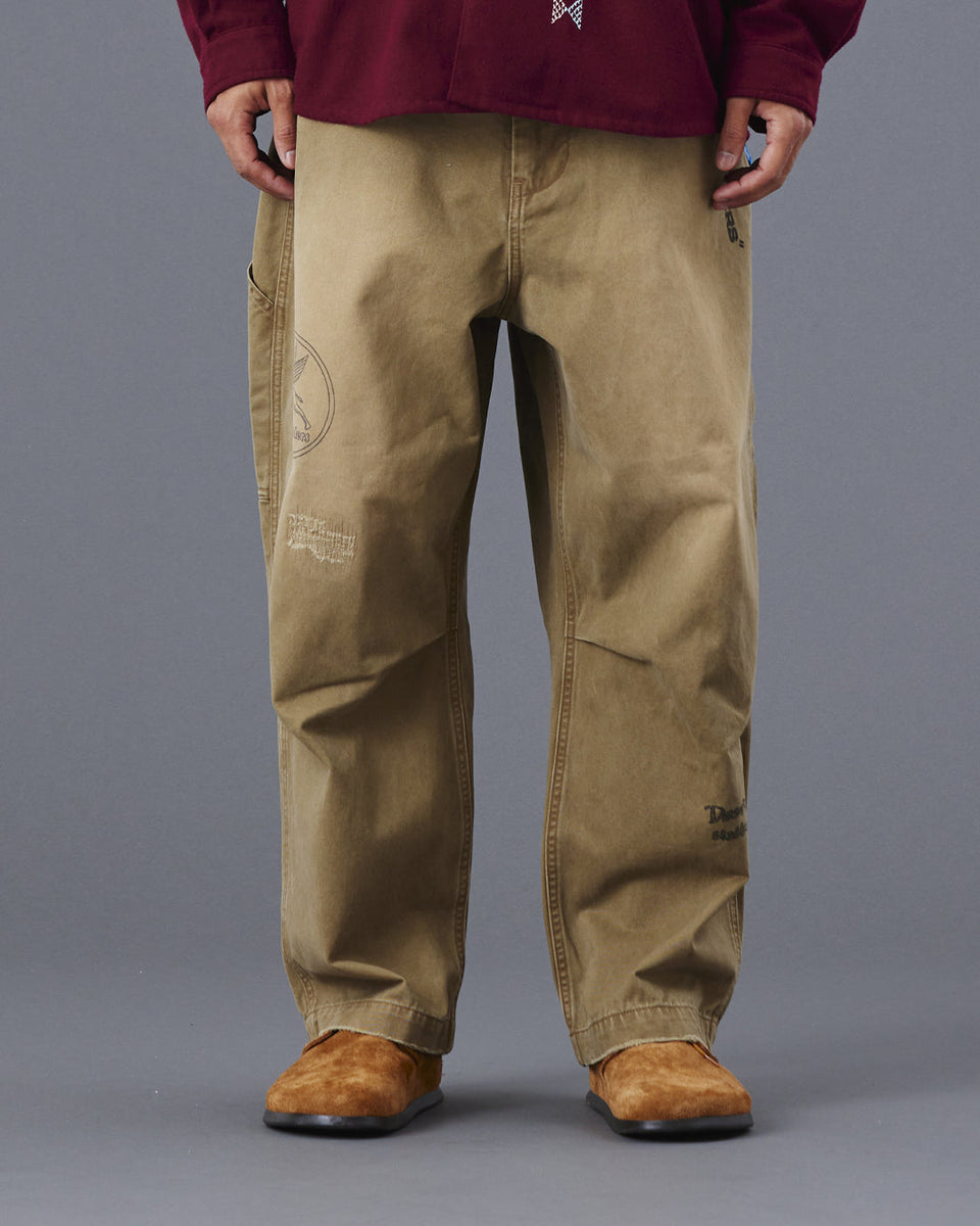 Handwriting Print Chino Sarrouel Pants - Beige