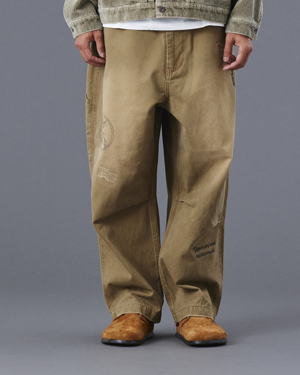 Handwriting Print Chino Sarrouel Pants - Beige