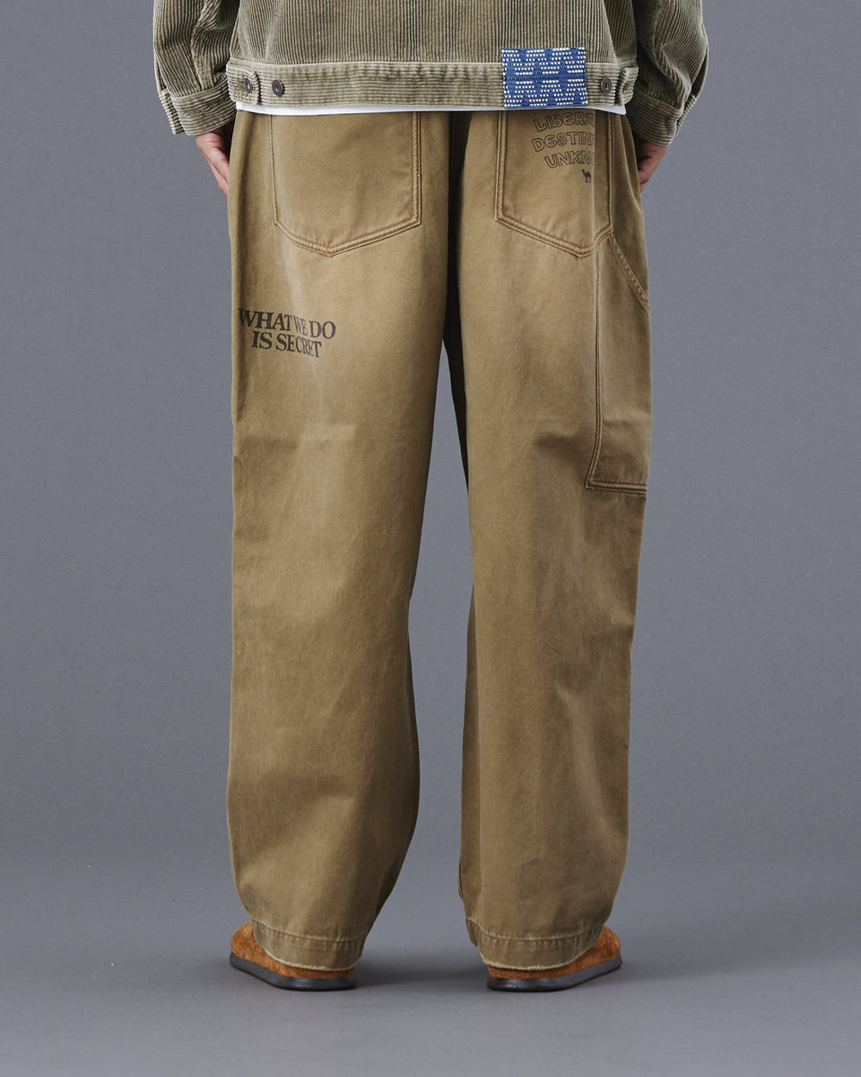 Handwriting Print Chino Sarrouel Pants - Beige
