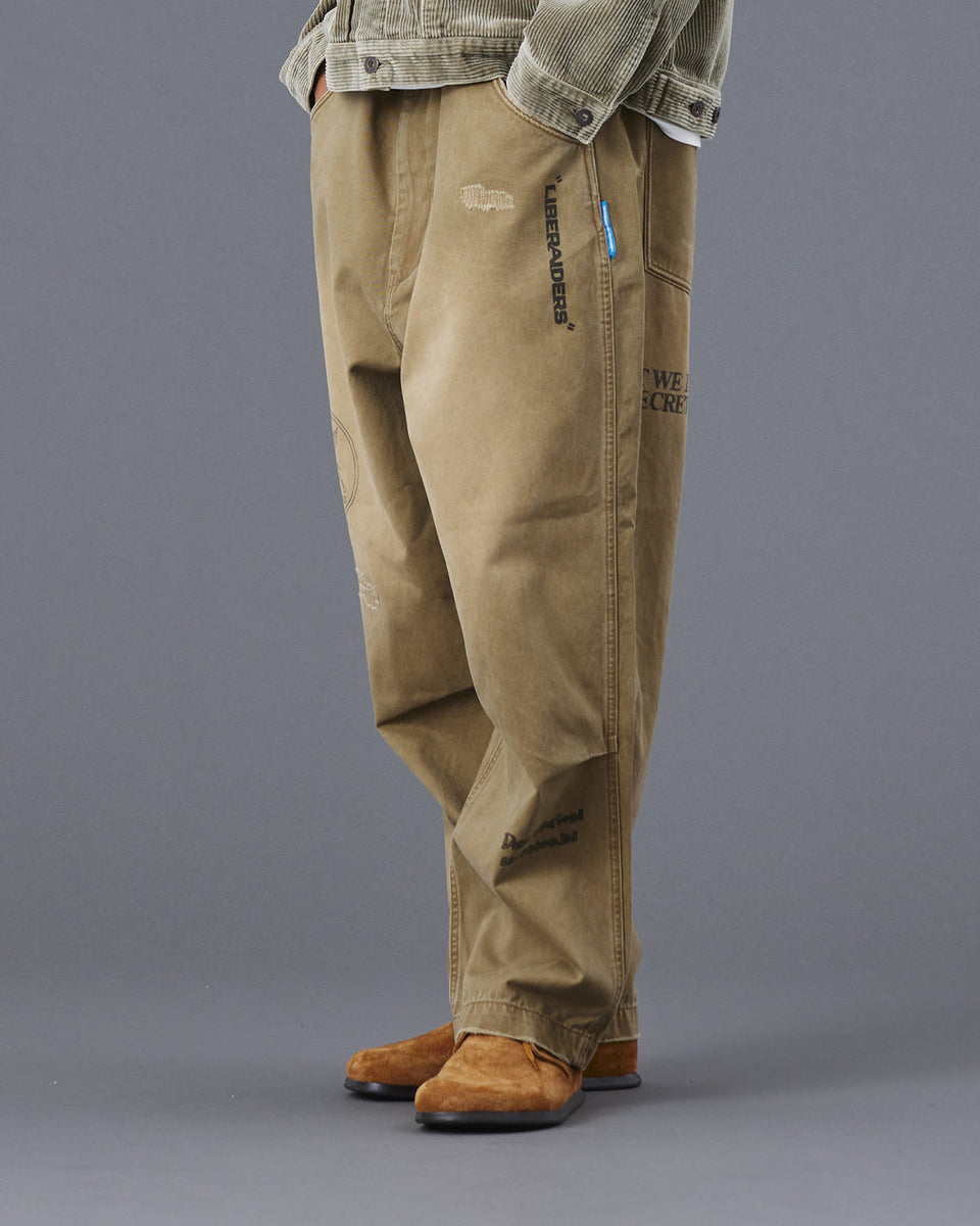 Handwriting Print Chino Sarrouel Pants - Beige
