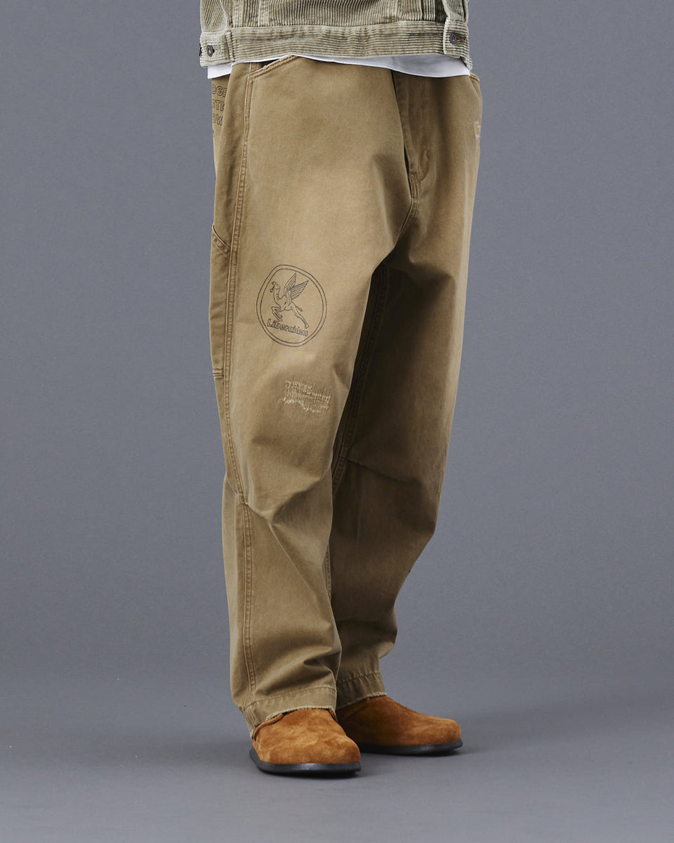 Handwriting Print Chino Sarrouel Pants - Beige