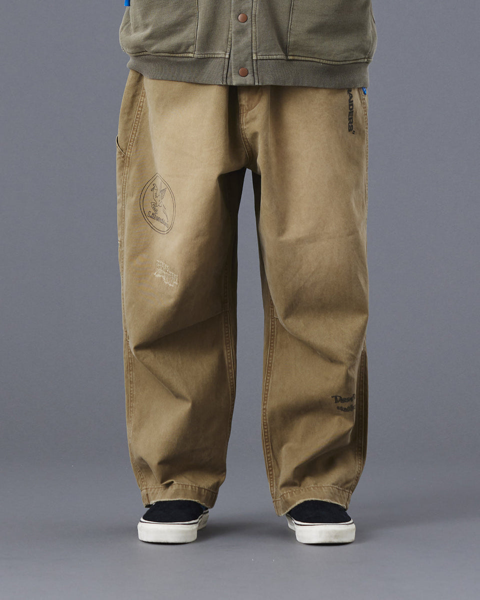 Handwriting Print Chino Sarrouel Pants - Beige