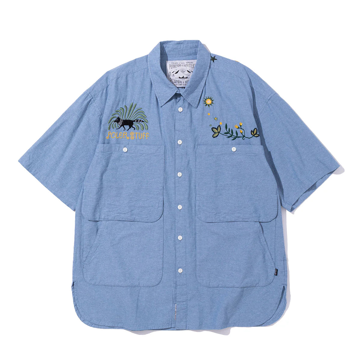 EMB POCKET CHAMBRAY S/S - SAX