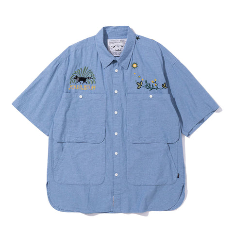 EMB POCKET CHAMBRAY S/S - SAX