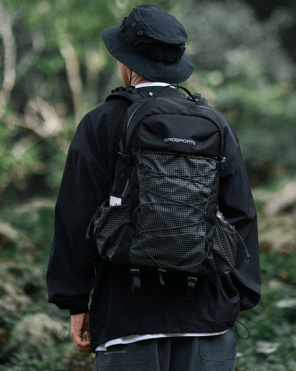 Grid Nylon Cordura Outdoor Backpack - Black
