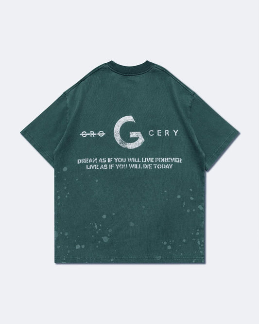 Sand Washed Painted Slogan Tee - Green