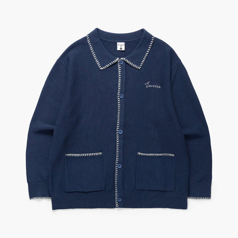Blanket Stitch Cardigan - Navy