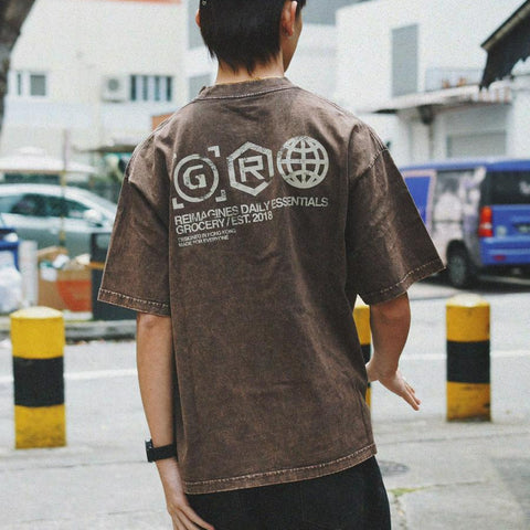 GROCERY DAILY ESSENTIALS WASHED GRAPHIC BOXY TEE/ BROWN
