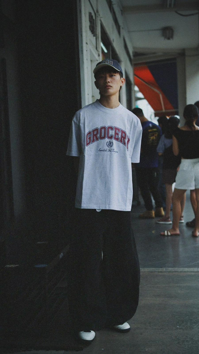 GROCERY VINTAGE COLLEGE LOGO BOXY TEE/ HEATHER GREY