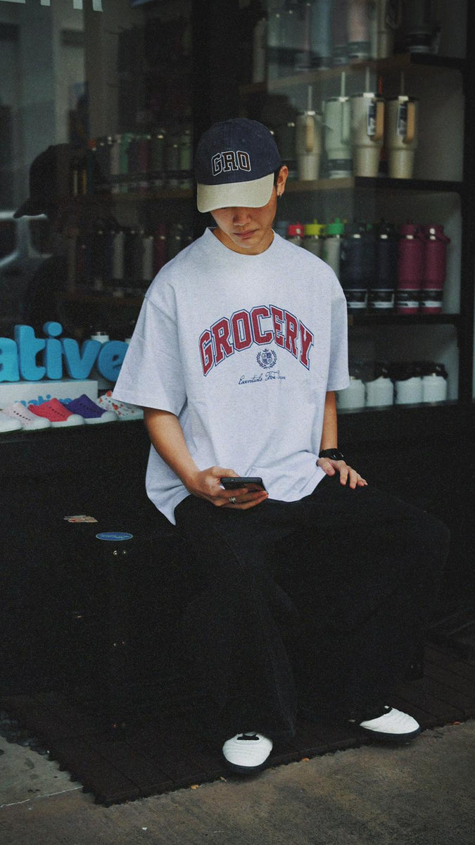 GROCERY VINTAGE COLLEGE LOGO BOXY TEE/ HEATHER GREY
