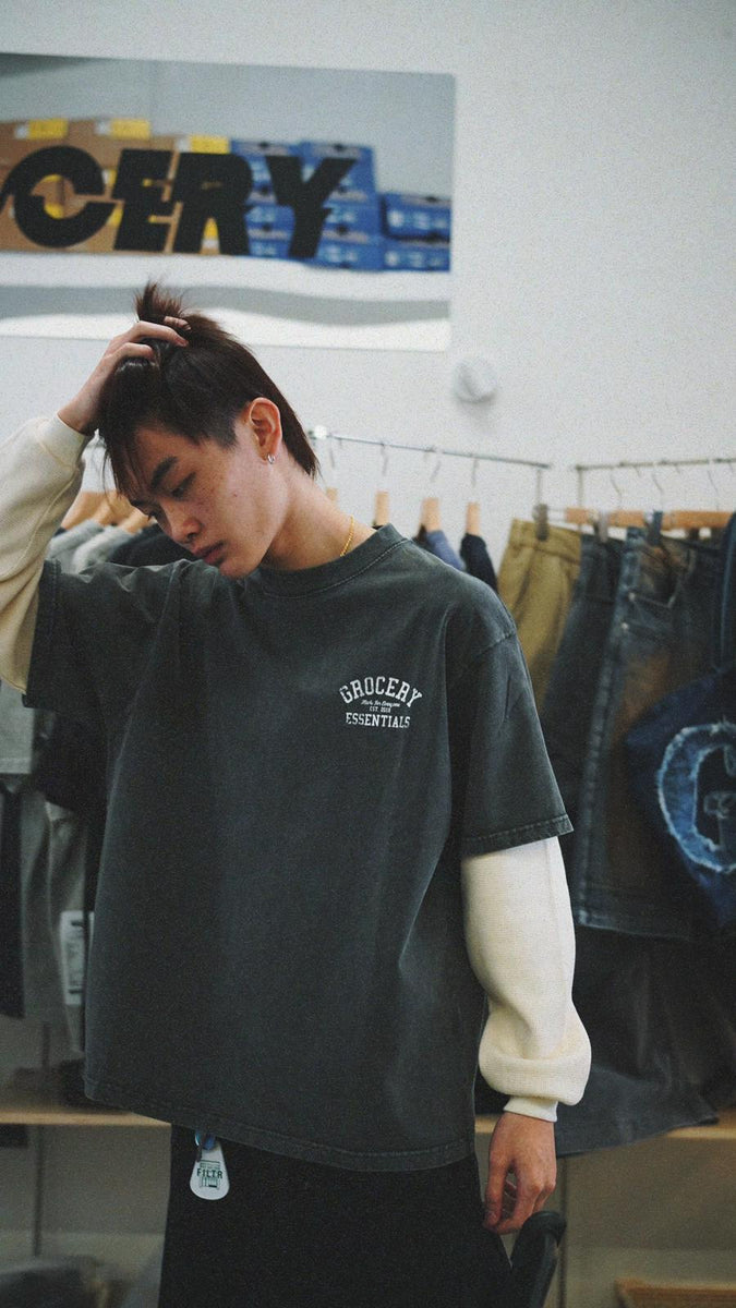 GROCERY WASHED LAYERED LONG TOP/ WASHED CHARCOAL