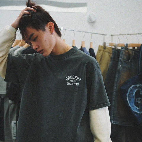 GROCERY WASHED LAYERED LONG TOP/ WASHED CHARCOAL
