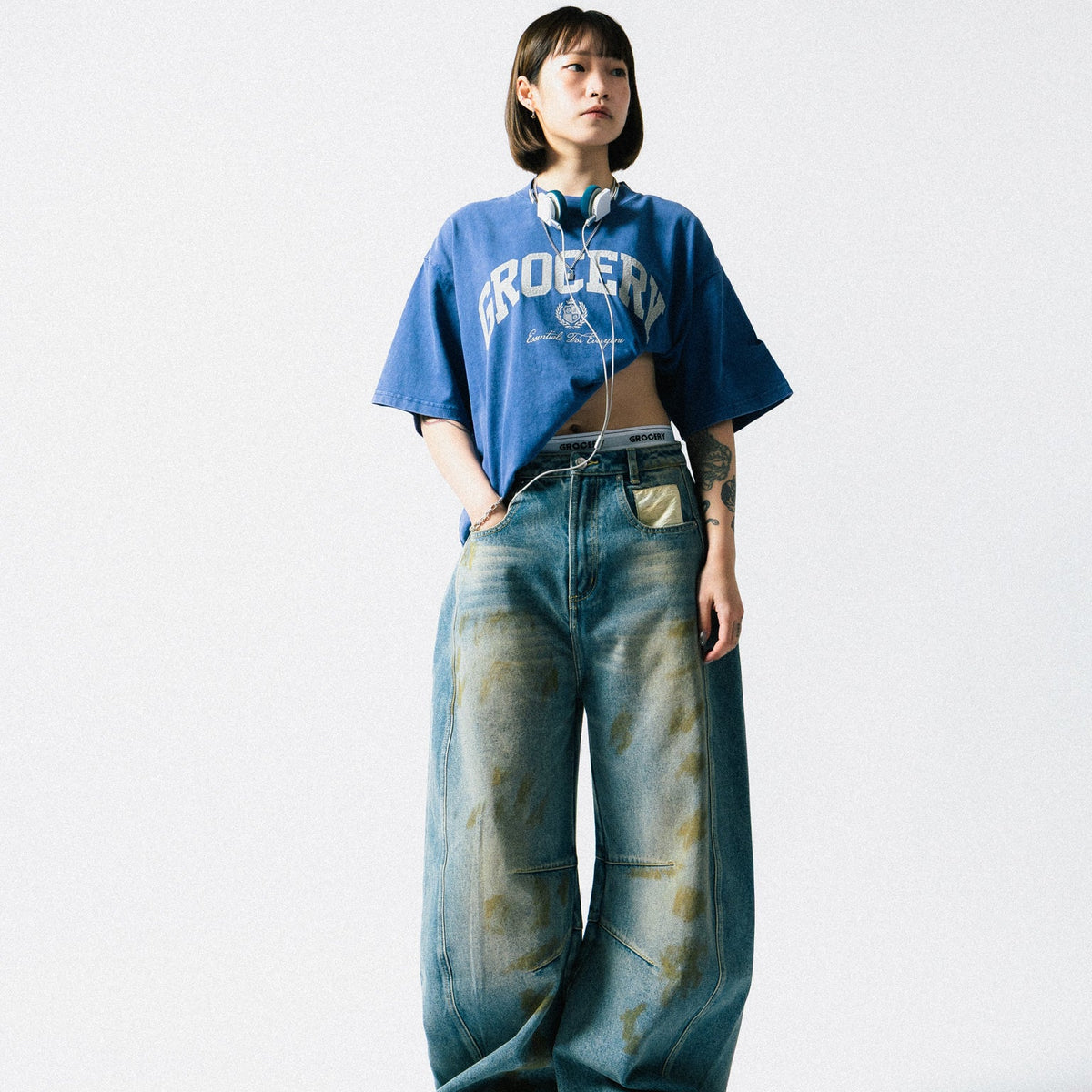 GROCERY VINTAGE COLLEGE LOGO WASHED BOXY TEE/ PURPLE