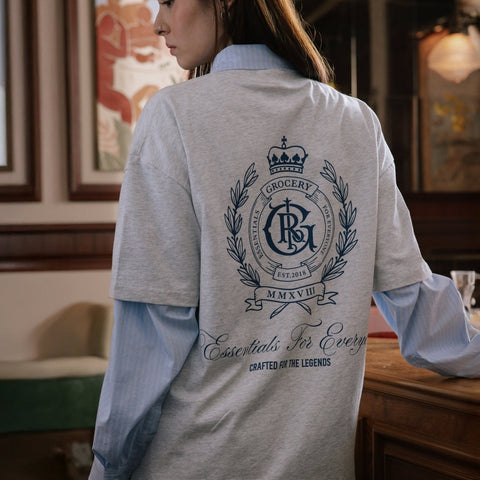 COLLEGE EMBLEM GRAPHIC TEE/ HEATHER GREY