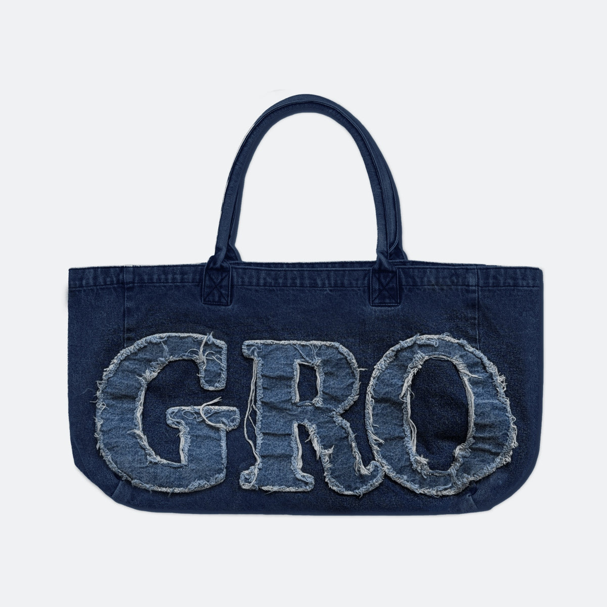 DENIM PATCHWORK LOGO SHOPPER TOTE BAG/ INDIGO BLUE