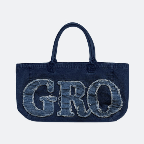DENIM PATCHWORK LOGO SHOPPER TOTE BAG/ INDIGO BLUE