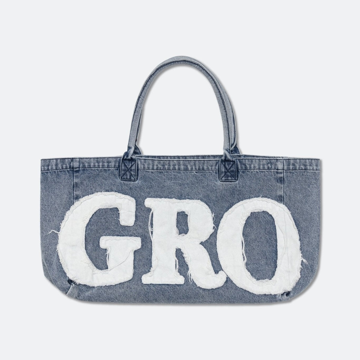 DENIM PATCHWORK LOGO SHOPPER TOTE BAG/ LIGHT BLUE