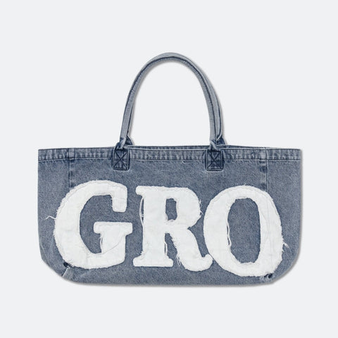 DENIM PATCHWORK LOGO SHOPPER TOTE BAG/ LIGHT BLUE