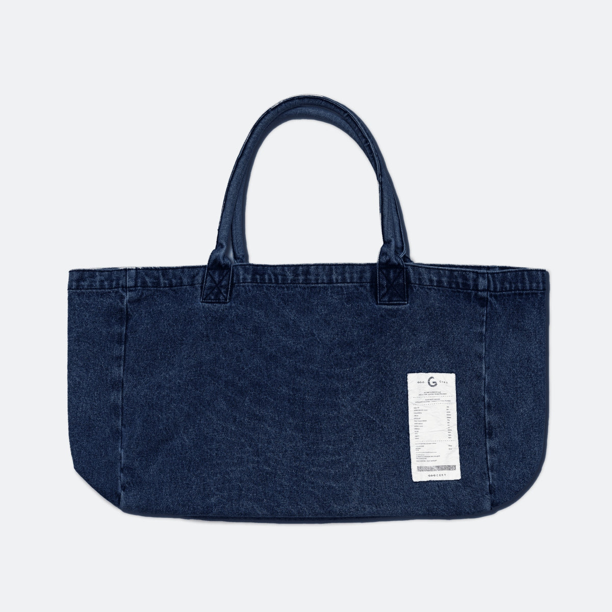 DENIM PATCHWORK LOGO SHOPPER TOTE BAG/ INDIGO BLUE