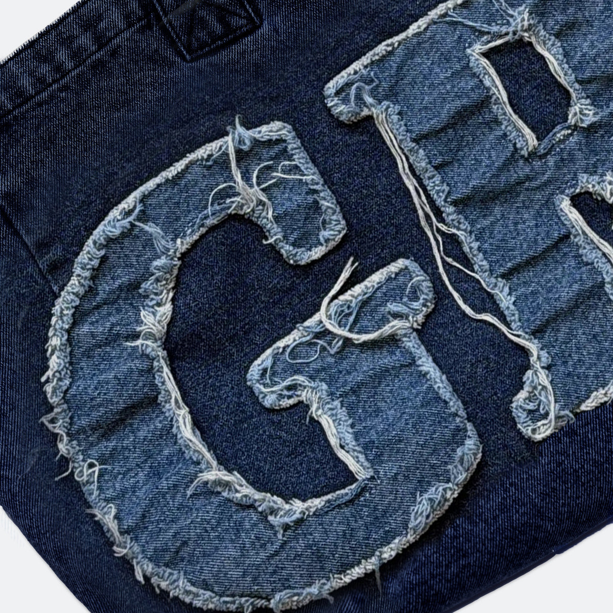 DENIM PATCHWORK LOGO SHOPPER TOTE BAG/ INDIGO BLUE