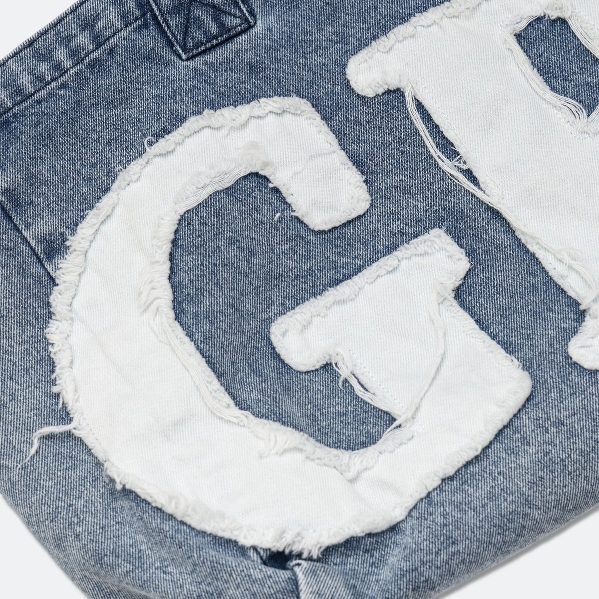 DENIM PATCHWORK LOGO SHOPPER TOTE BAG/ LIGHT BLUE
