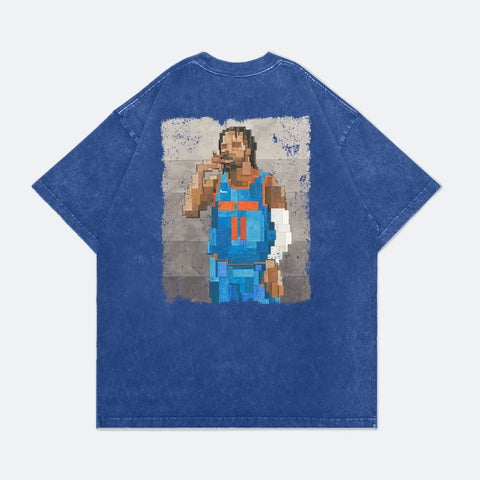 GROCERY KING OF NY WASHED GRAPHIC TEE BY ADAM LISTER - BLUE