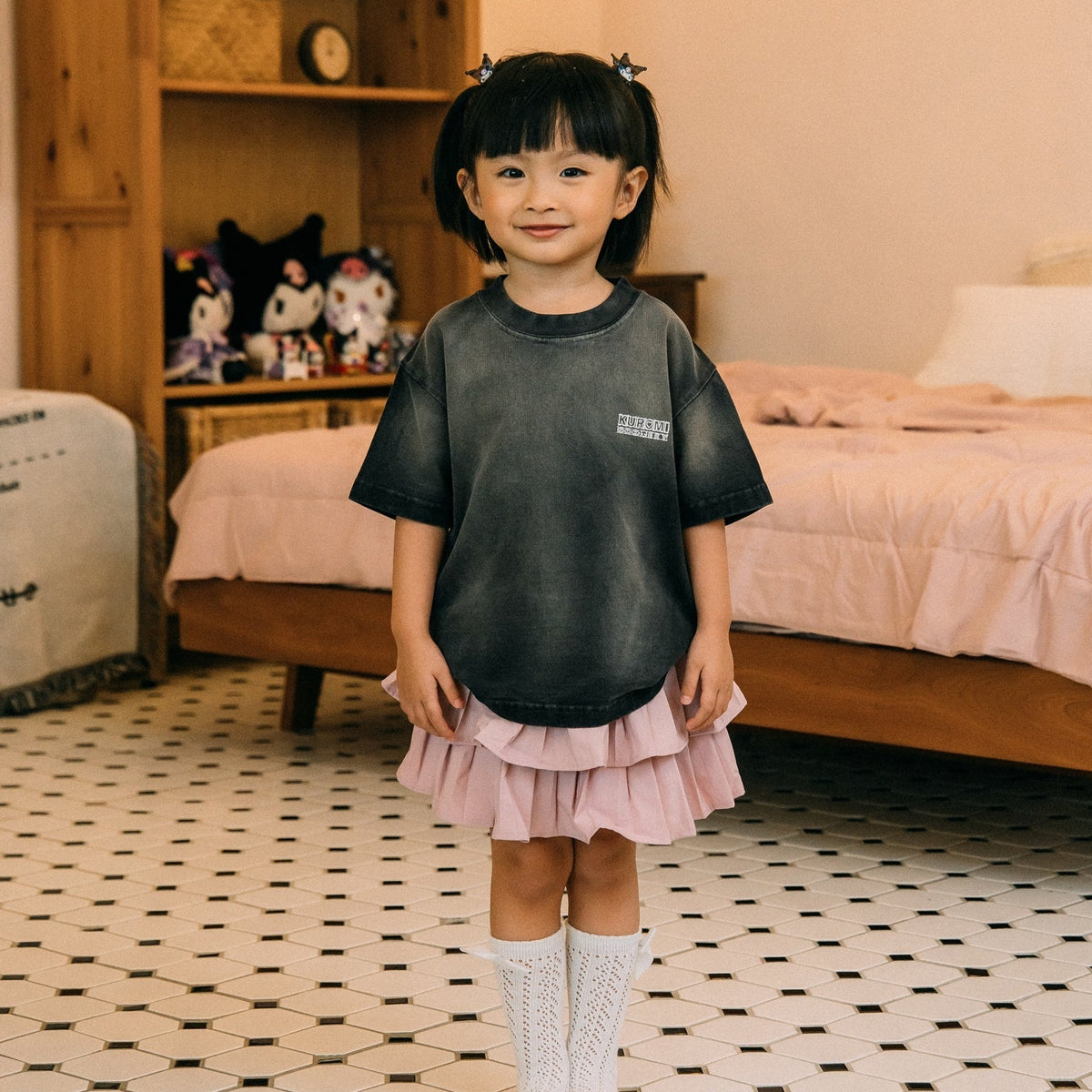 KUROMI KIDS SKETCH KUROMI WASHED GRAPHIC TEE/ FADED BLACK