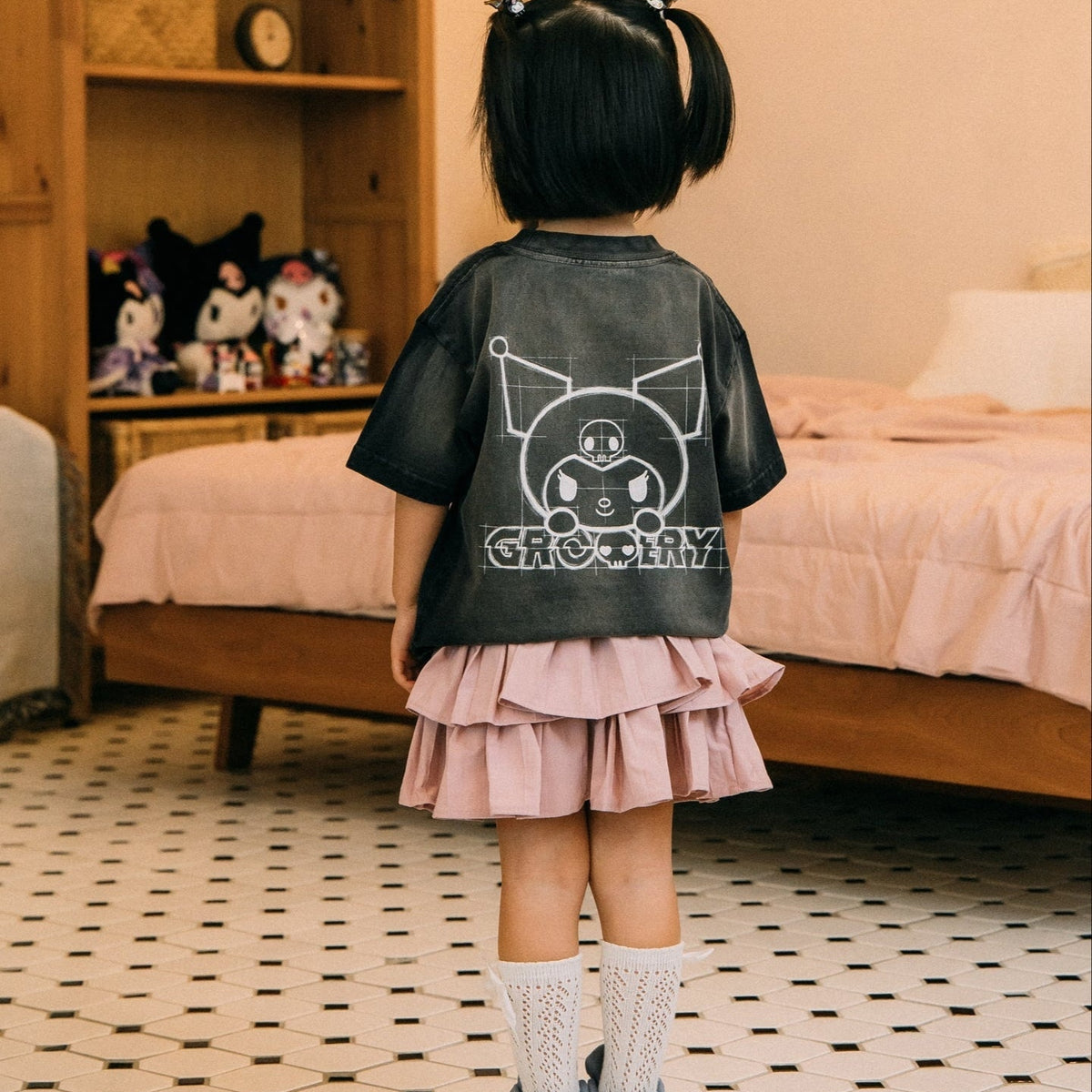 KUROMI KIDS SKETCH KUROMI WASHED GRAPHIC TEE/ FADED BLACK