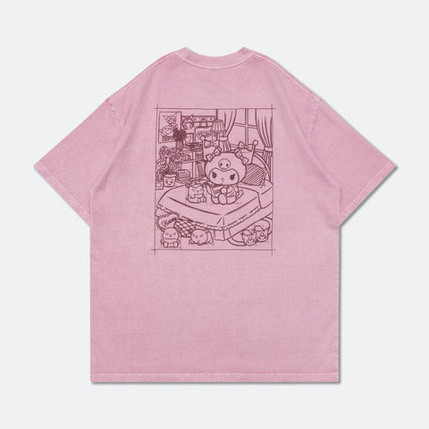 KUROMI MY BEDROOM WASHED GRAPHIC TEE/ WASHED MAUVE PINK