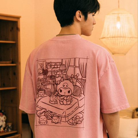 KUROMI MY BEDROOM WASHED GRAPHIC TEE/ WASHED MAUVE PINK