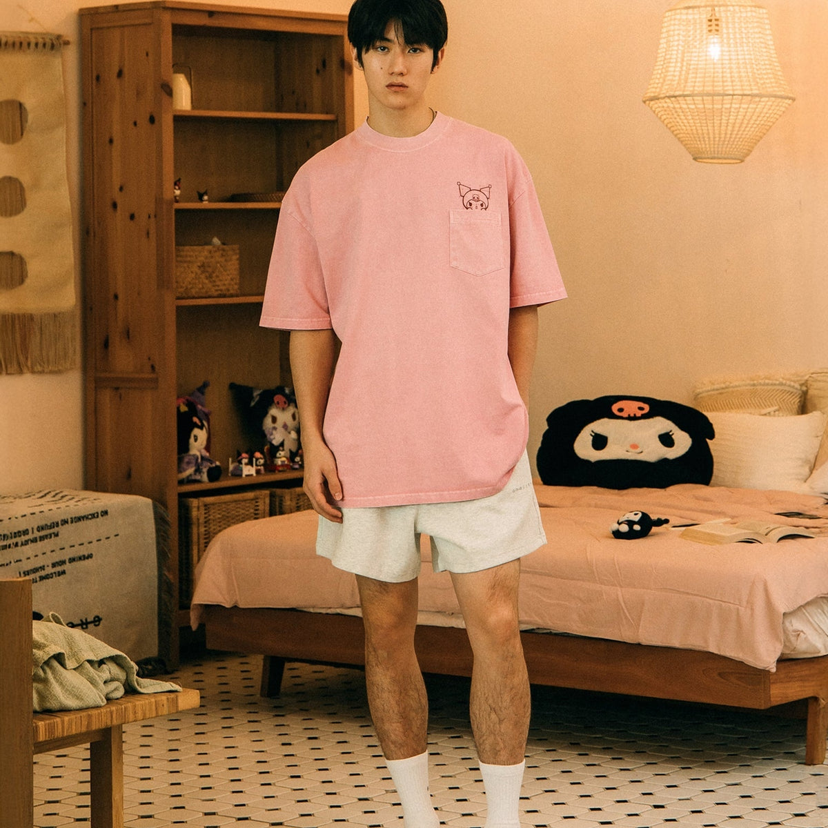 KUROMI MY BEDROOM WASHED GRAPHIC TEE/ WASHED MAUVE PINK