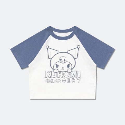 KUROMI RAGLAN BABY TEE/ WHITE & PURPLE