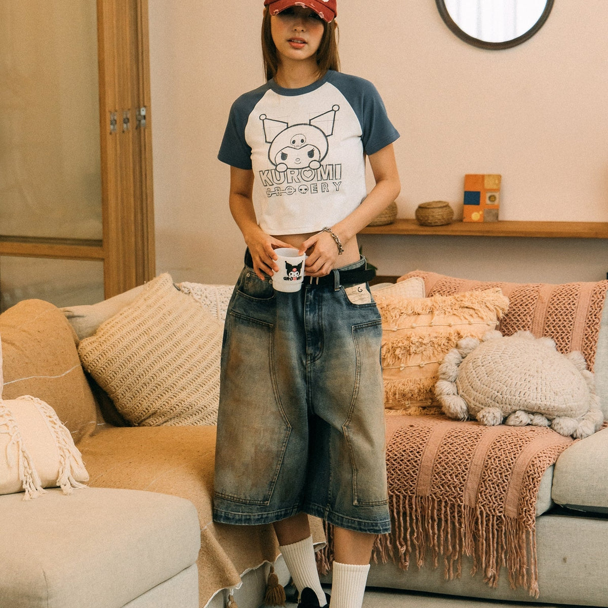 KUROMI RAGLAN BABY TEE/ WHITE & PURPLE