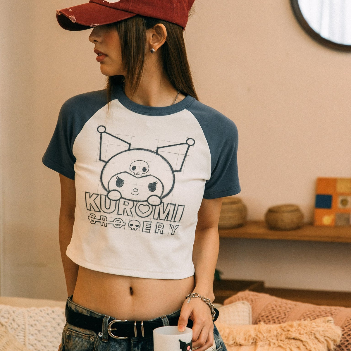KUROMI RAGLAN BABY TEE/ WHITE & PURPLE