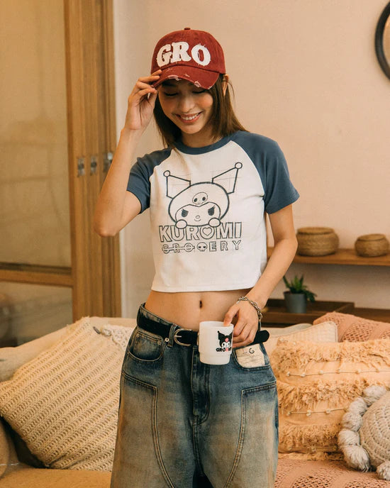 KUROMI RAGLAN BABY TEE/ WHITE & PURPLE
