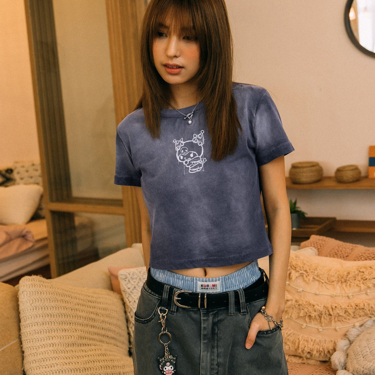 KUROMI REVERSE WASHED BABY TEE/ WASHED PURPLE
