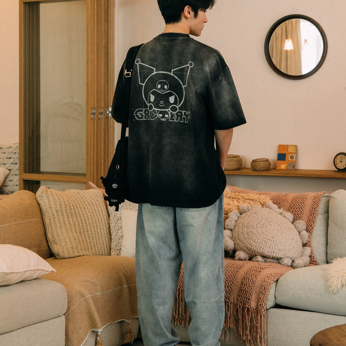 KUROMI SKETCH KUROMI WASHED GRAPHIC TEE/ FADED BLACK