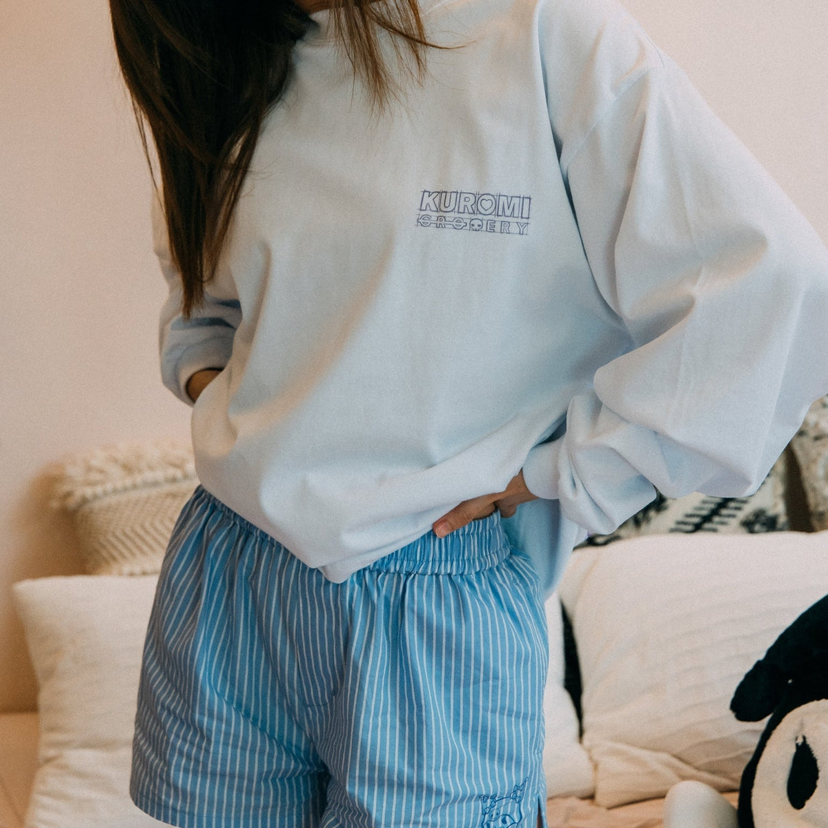 KUROMI STRIPE BOXER SHORTS/ BLUE