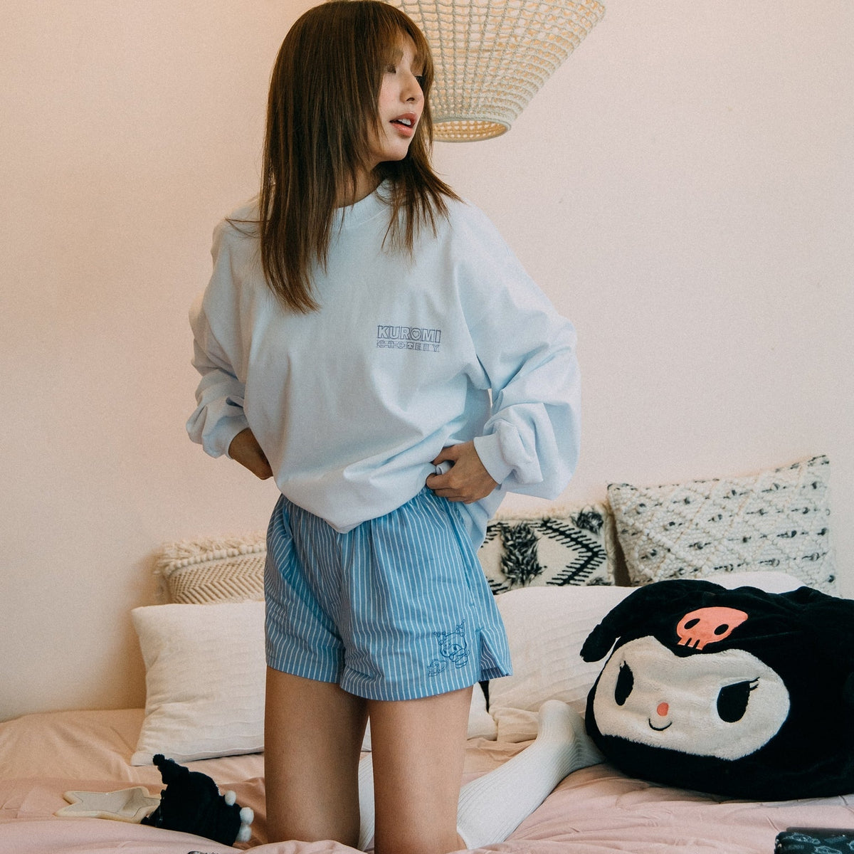 KUROMI STRIPE BOXER SHORTS/ BLUE