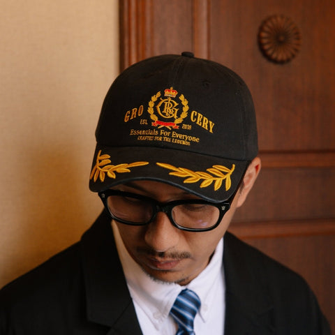 LIGHT WASHED COLLEGE OAK LEAVES EMBROIDERY CAP/ NAVY