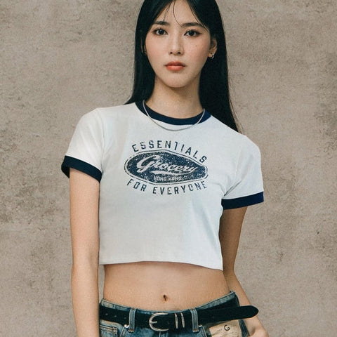 LOGO CROPPED RINGER TEE/ WHITE